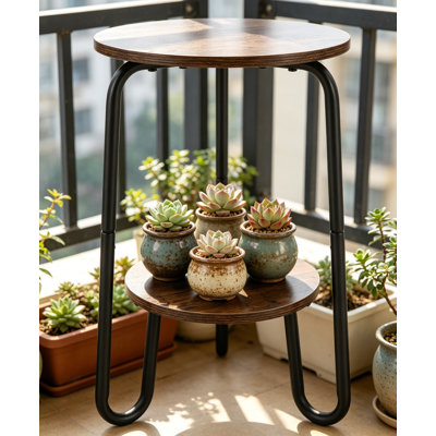 2-Tier Plant Stand For Indoor Plants, Small Round Side Table With Sturdy Iron Frame, Space-Saving Corner Display For Living Room, Balcony, Or Office Decor
