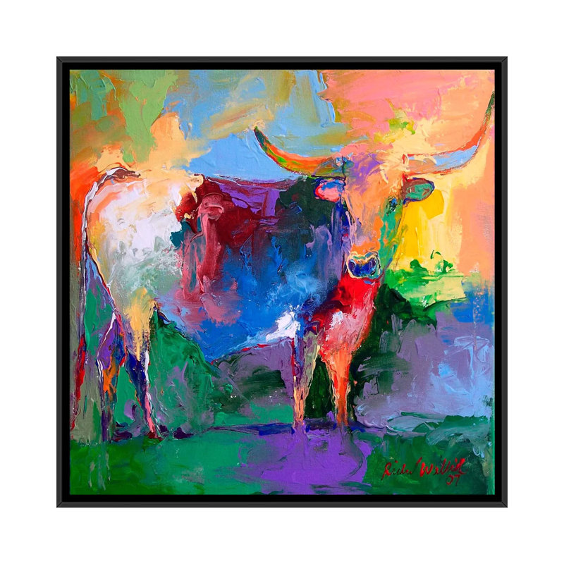 " Bull " by Richard Wallich, 18" H x 18" W x 1.5" D, Black Framed Canvas, No Mat