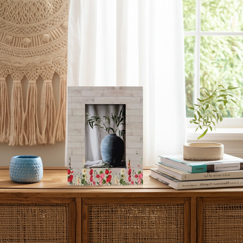 Aristotele Rustic Boho Wood & Resin Picture Frame - Decorative MDF & Polyresin Design, Stylish and Durable Photo Display