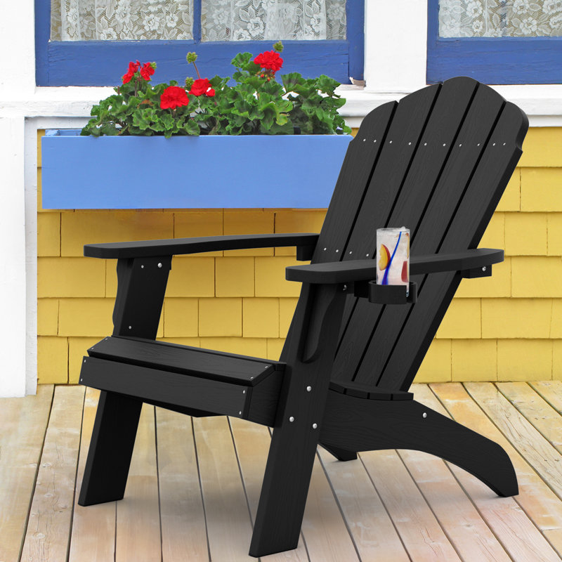 Chaises Adirondack surdimensionnées en plastique avec porte-gobelet (grand double usage), Noir