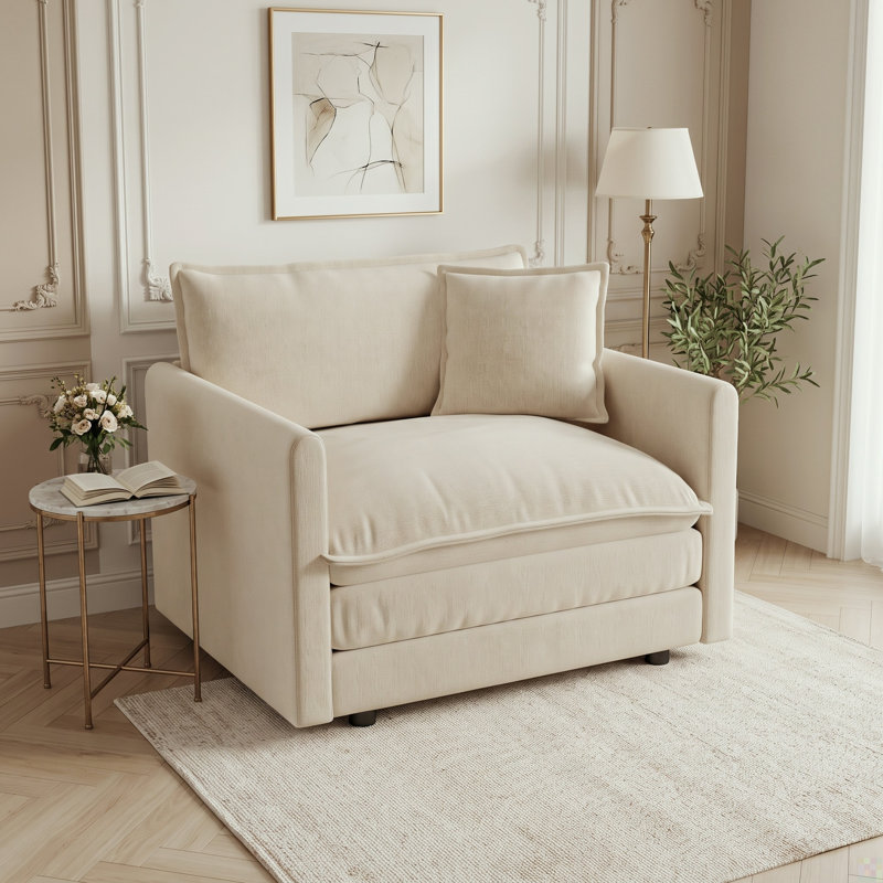Fauteuil d'appoint surdimensionné à assise profonde avec coussin de dossier moelleux et revêtement texturé riche, café clair