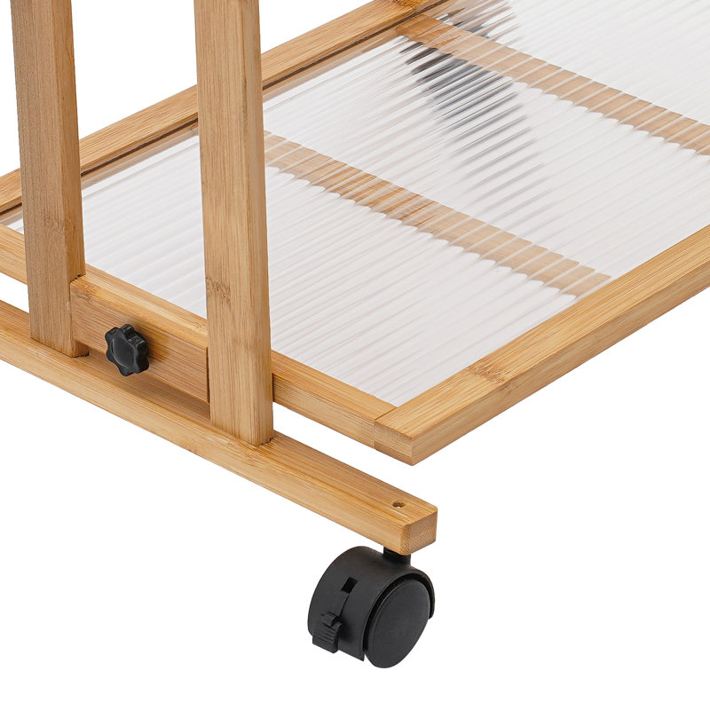 2 Tier Foldable Storage Rack Removable Floor Storage Rack for Bathroom Living Room, Wood Color