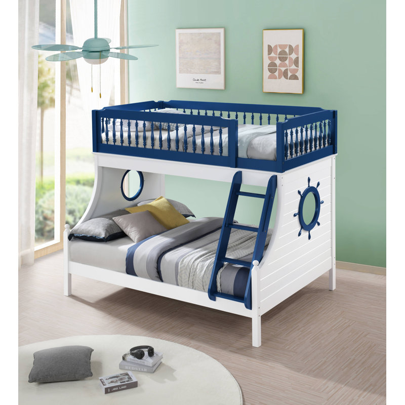 Lit superposé simple au-dessus de double Isidore en bleu marine et blanc