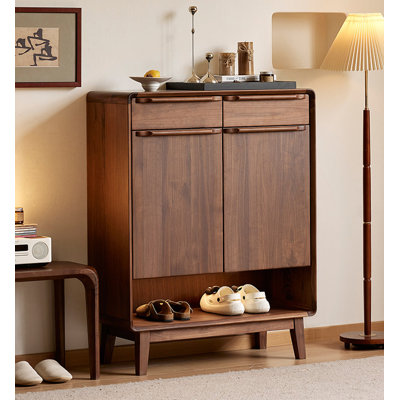 Minimalist Walnut Shoe Cabinet with Two Drawers