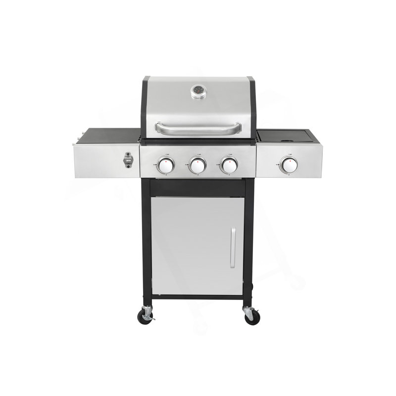 Barbecue au propane à 3 brûleurs avec brûleur latéral, sortie 37230BTU avec grilles de cuisson en fonte émaillée pour barbecue extérieur, acier inoxydable