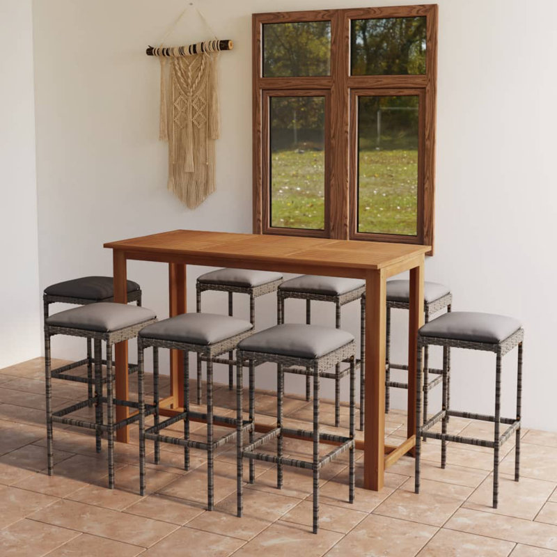 Ensemble de salle à manger à hauteur de bar pour 8 personnes avec coussins Towne, gris, gris