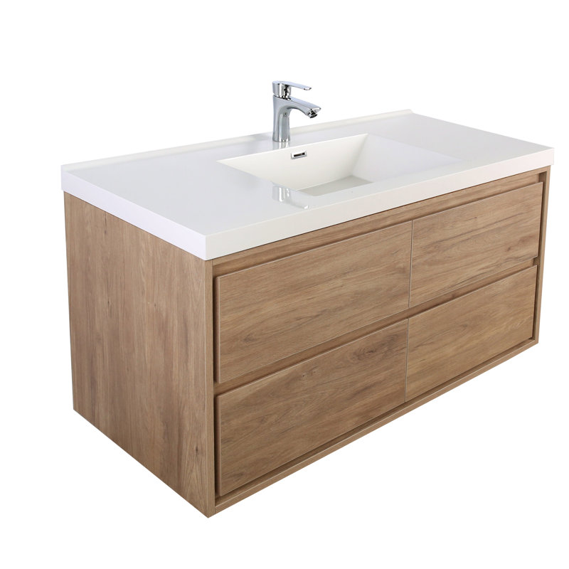 Ensemble de meuble-lavabo simple mural 60 po Azden, Chêne blanc