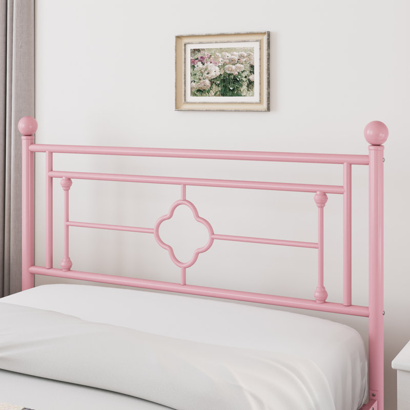 Pink Queen Metal Platform Bed Frame with Vintage Headboard and Footboard