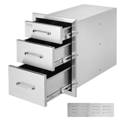 Tiroirs de rangement à 3 niveaux pour îlot de barbecue en acier inoxydable l 14 po x H 20,3 po x P 23 po VEVOR