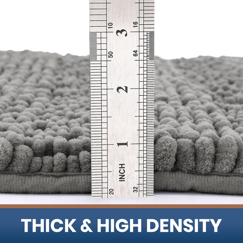 Chenille Non-Slip Non-Slip Bath Mat, 60cm L x 40cm W, Grey