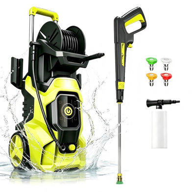 Laveuse à pression électrique 4500PSI 3.0GPM, écran tactile réglable à 15 niveaux, performance de nettoyage polyvalente, avec 4 buses de pulvérisation, canon à mousse 500 ml, lance en acier inoxydable, système d'arrêt total automatique pour le lavage de voiture, la maison, le nettoyage de patio