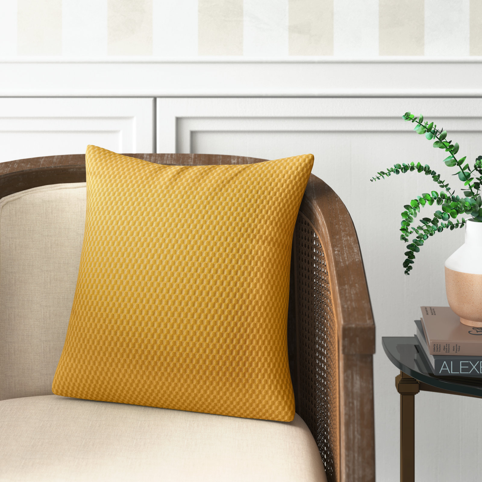 Zoya Textured Cotton Throw Pillow, Yellow
