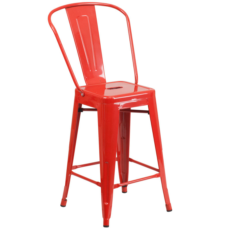 Tabouret de bar Iddings, Rouge lustré, 1, Tabouret de comptoir (siège d'une hauteur de 24 p