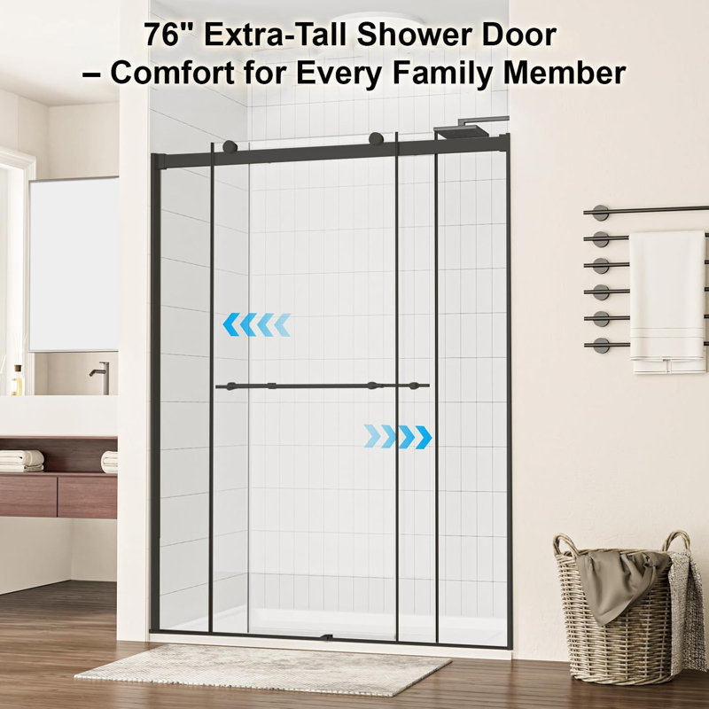 48"W X 76" H Double Sliding Frameless Shower Door With 5/16"(8mm) Clear Tempered Glass