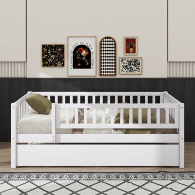 Rustic Wooden Daybed With Underbed Trundle And Protective Fence-Style Guardrails by Ophelia & Co.