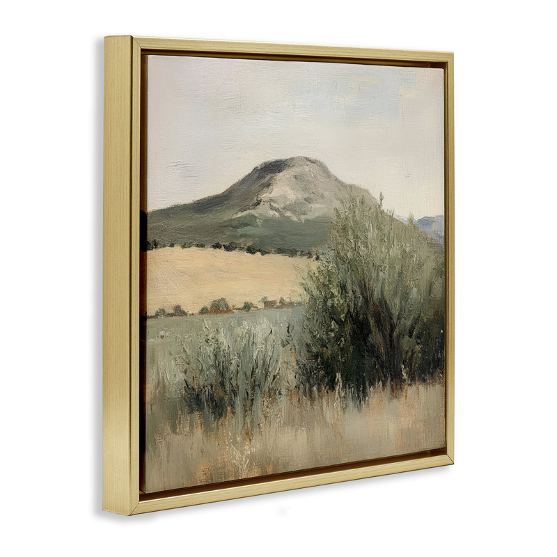 Cadre flottant Spring Mountain Meadow Landscape, design par Petal Prints Design, H 18 po x l 18 po, Doré