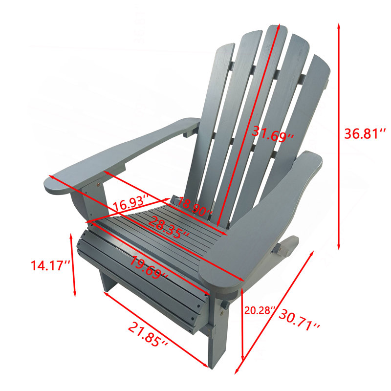 Outdoor Or Indoor Wood Adirondack Chair, Foldable, Grey, Gray