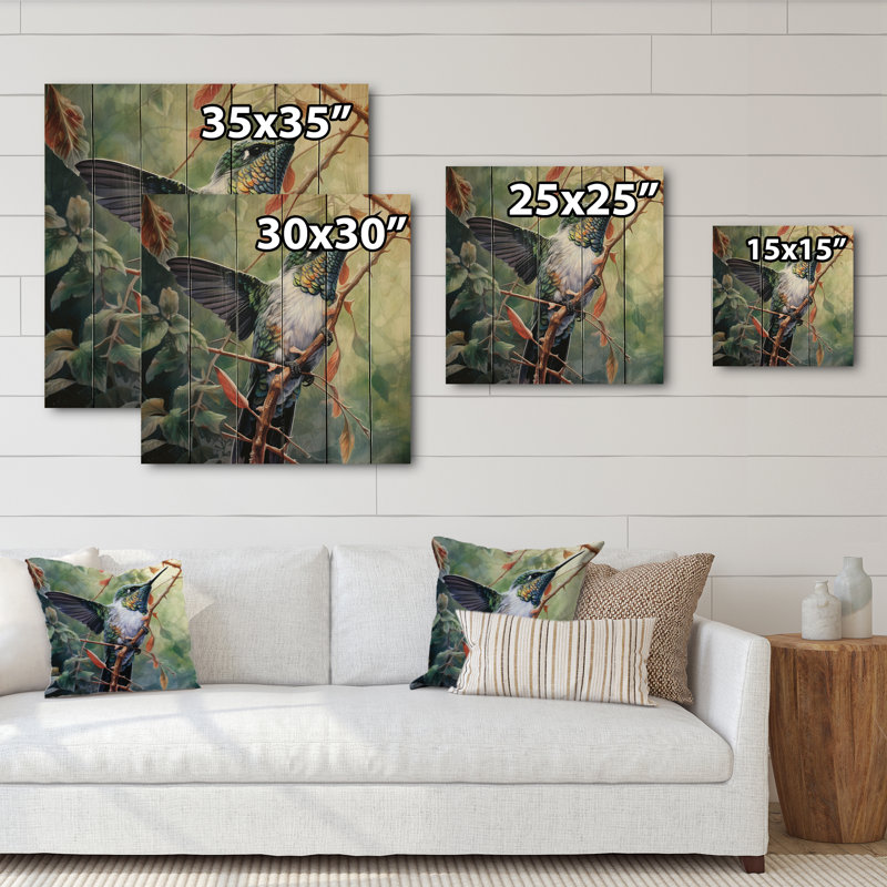 Karamjit gracieux colibri IV sur bois, H 25 po x l 25 po x P 0,78 po