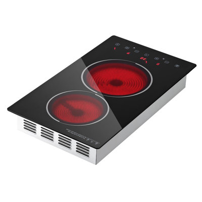Plaque de cuisson électrique de 30 cm (12 pouces), 2 brûleurs en céramique, 3000 W, 220 V, encastré, 9 niveaux de puissance, minuterie, sécurité enfant, protection contre la surchauffe et commandes tactiles