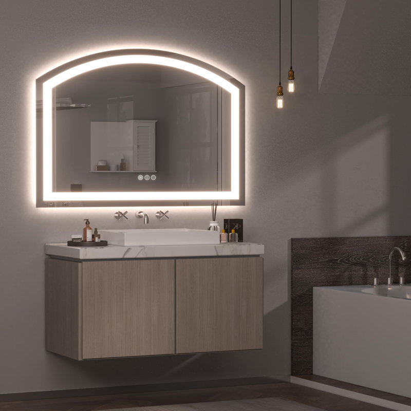 LED Bathroom Mirror with Lights sector Vanity Mirror with Touch Sensor Lighted Mirror with Metal Frame Frontlit Anti-Fog Dimmable 3 Colors Temperature Shatterproof