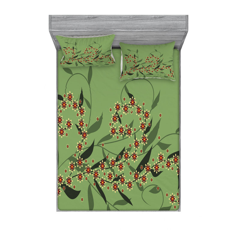 Ensemble de draps à fleurs rétro, Ensemble de draps pour lit double avec un drap-hou