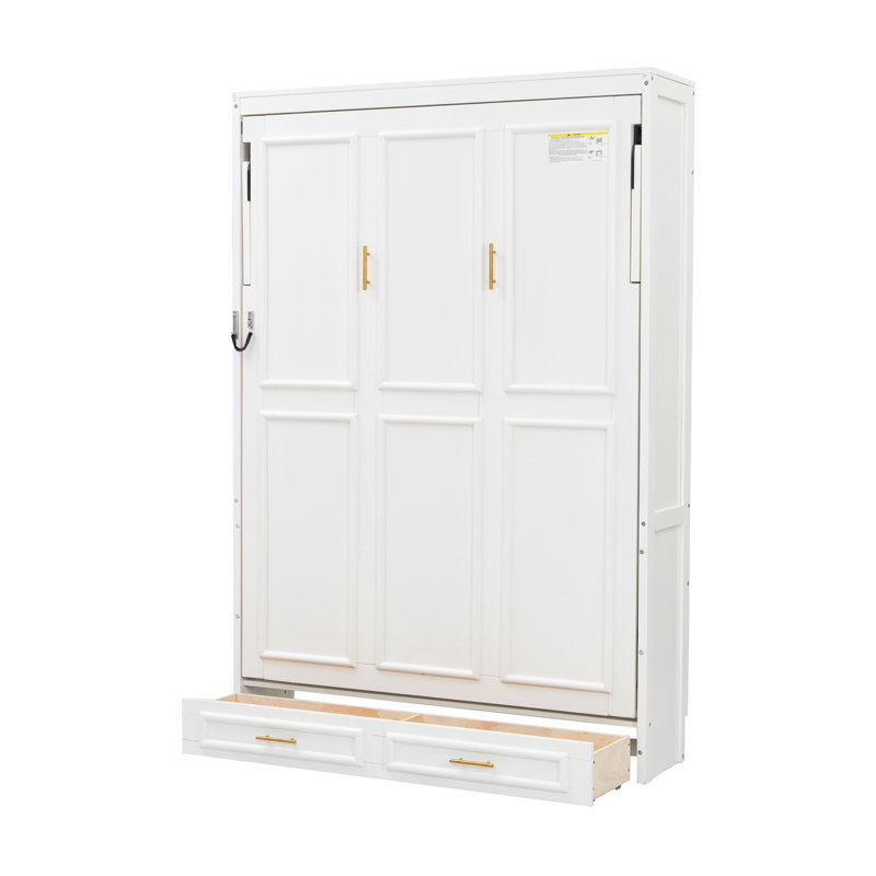 Lit escamotable double avec 2 tiroirs, beige