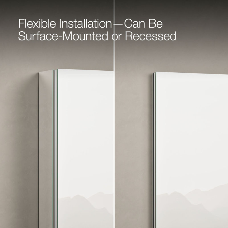 Verdera® Recessed or Surface Mount Frameless Medicine Cabinet with 3 Adjustable Shelves, 30" H x 24" W x 4.75" D