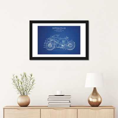 « george pamer motocyclette, croquis brevets », impression sur toile dans une grille bleue