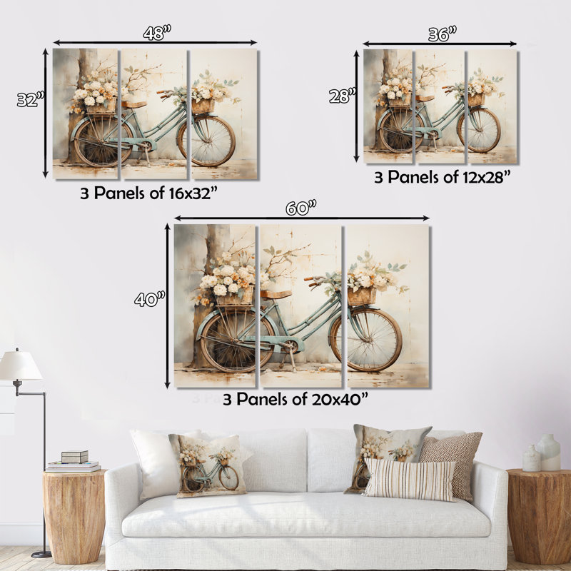 «Bicycle Tranquil Pedaling II on Canvas», reproduction de 3 pièces, H 32 po x l 48 po