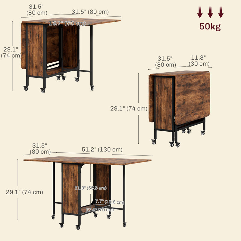 Mobile Folding Dining Table Extendable Kitchen Table Storage Shelf