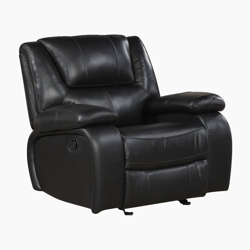 Mervela 39.5" Transitional Leather Glider Recliner With Top Grain Leather Upholstery, Pocket Coil Comfort & Gentle Gliding Motion