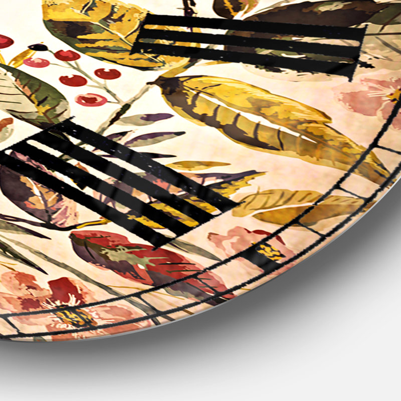 Couronne florale dessinés à la main - Horloge murale traditionnelle, Moyen