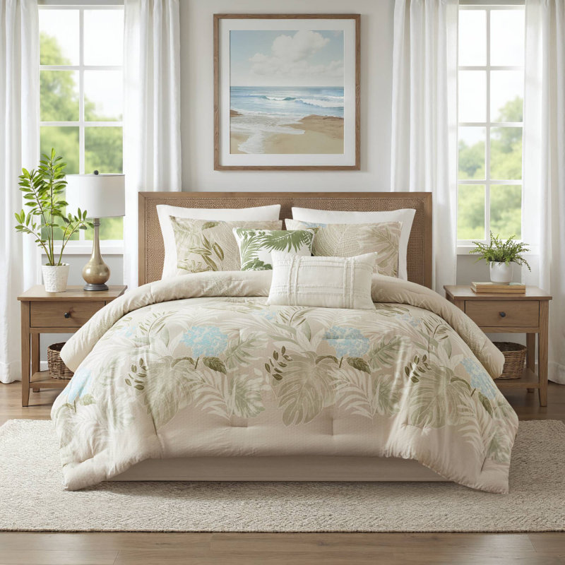 Kiawah Island Taupe Oversized 100% Cotton 6-Piece King Comforter Set with Throw Pillow, Taupe