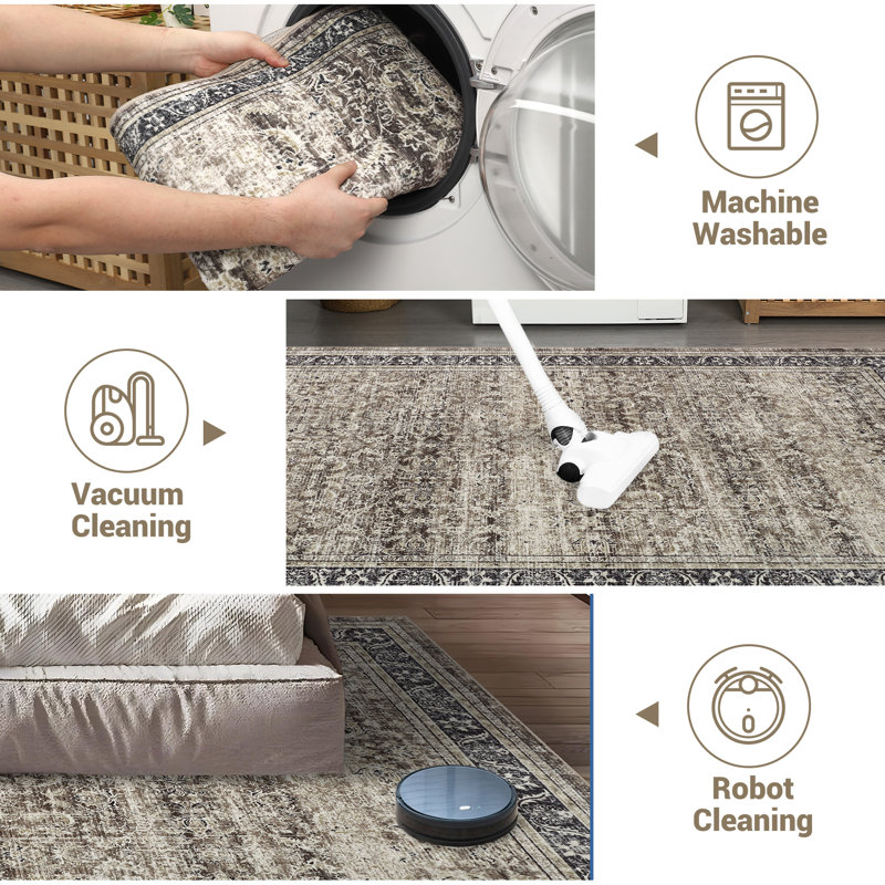Machine Washable Rug Oriental Style Area Rug Vintage Design Rug Durable Floor Carpet Easy-Cleaning Rug, Rectangle 10' x 13'