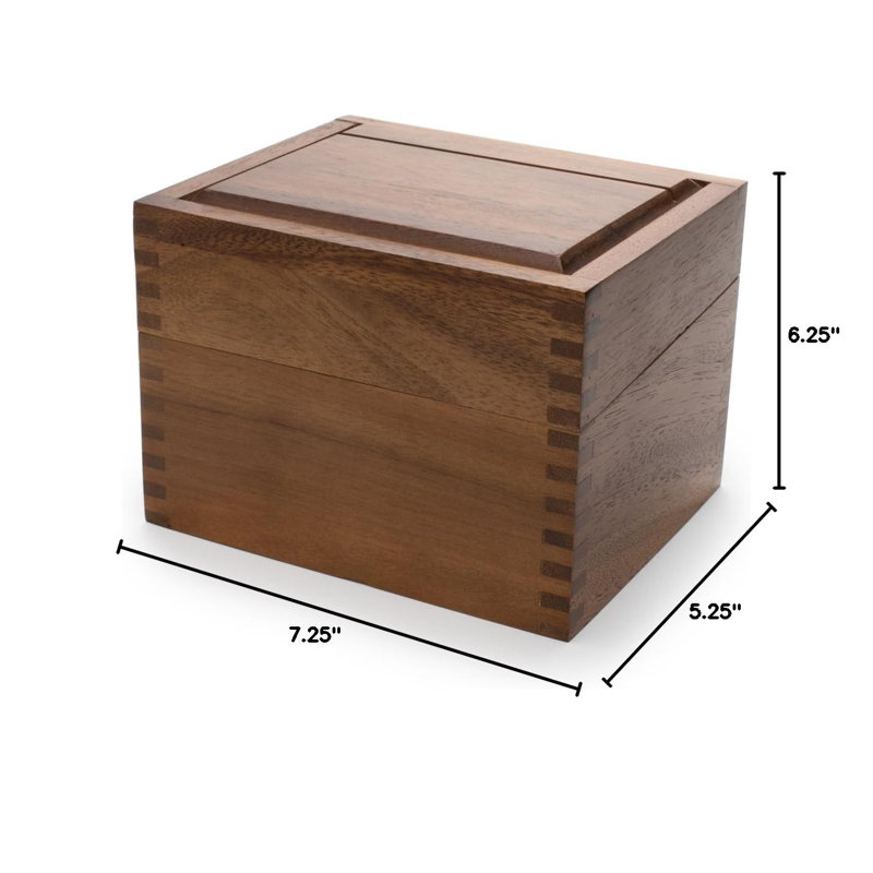 Acacia Wood Recipe Box With Divider Tabs, 2 Compartment, Single