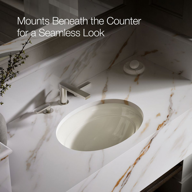 Serif Metal Oval Undermount Bathroom Sink, Biscuit
