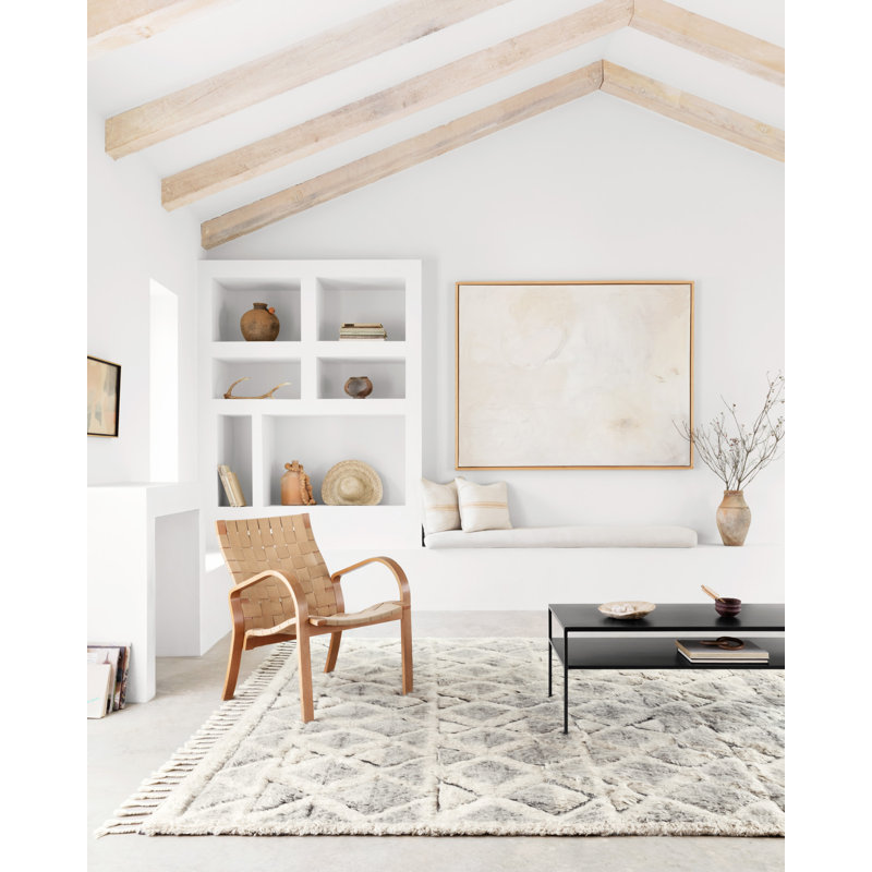 HYGGE Hand Knotted Wool Geometric Area Rug in Smoke/Taupe, Rectangle 4' x 6'