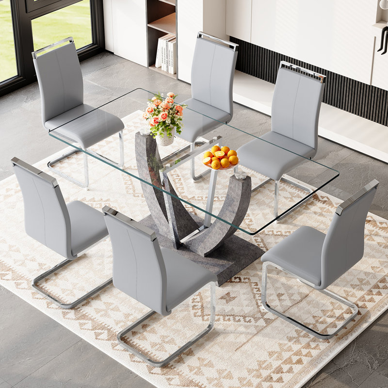 Table de salle à manger rectangulaire avec chaises, ensemble de table de salle à manger et de cuisine, Gris clair