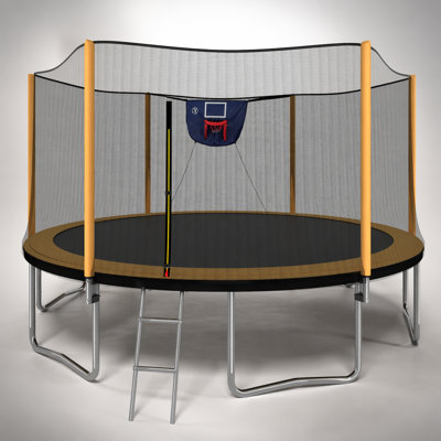 Trampoline durable de 14 pi avec panier de basketball, gonfleur et échelle, enceinte extérieure sécuritaire pour plus de sécurité et de plaisir