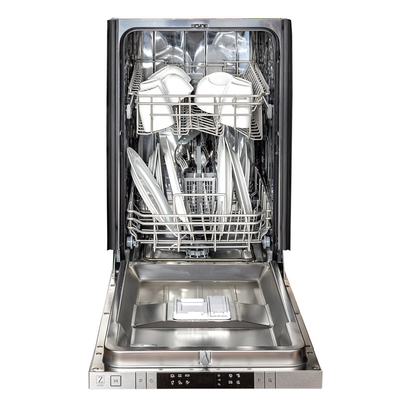 ZLINE 18 in. Compact Top Control Built-In Dishwasher with Stainless Steel Tub and Modern Style Handle, Blue Gloss, Modern