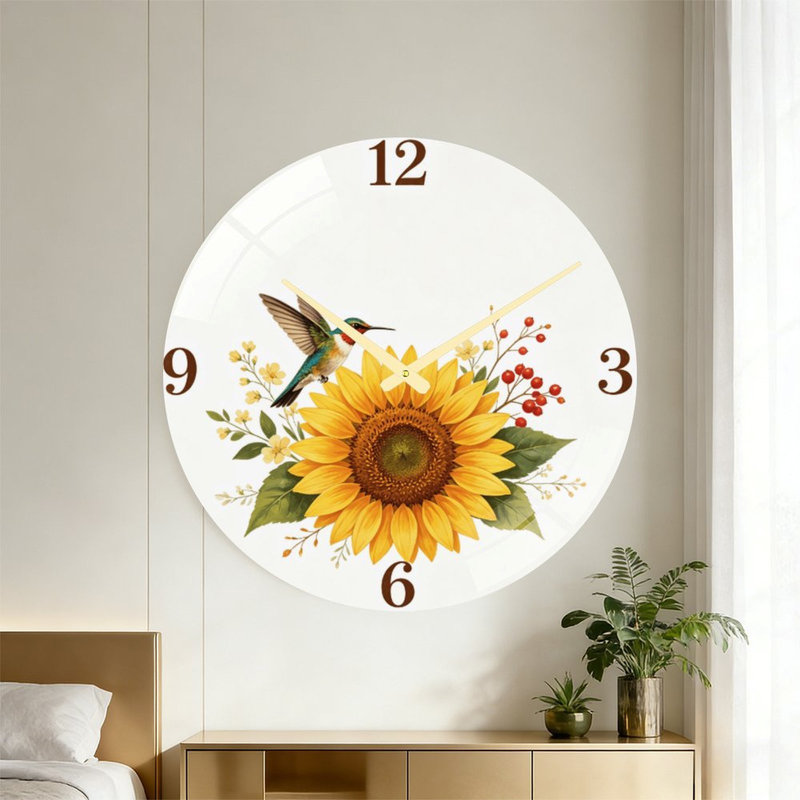 Horloge murale moderne en verre de 24 pouces, cadran de tournesol (5)