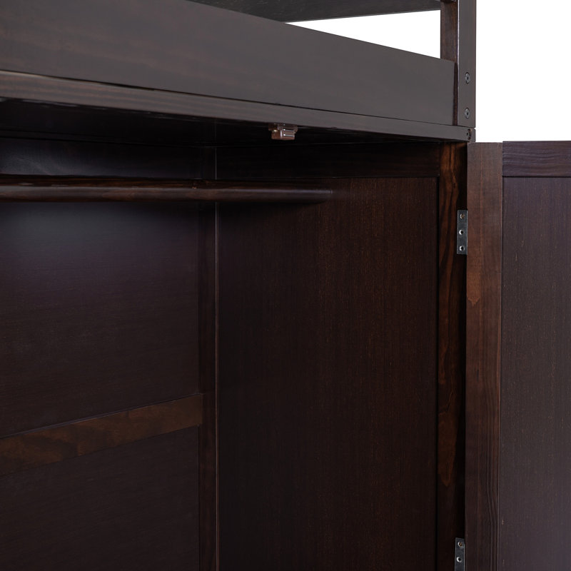 Lit mezzanine avec tiroirs, bureau et garde-robe, Espresso