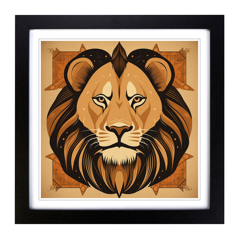 Lion Mid-Century - Framed Print, Black