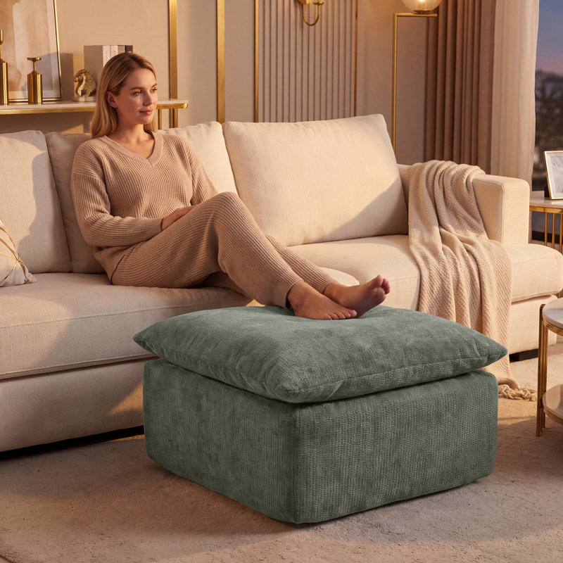 Pouf modulaire à compression pour canapé d'angle, repose-pieds moderne en chenille avec ressorts ensachés, livré en rouleau, sans montage, vert