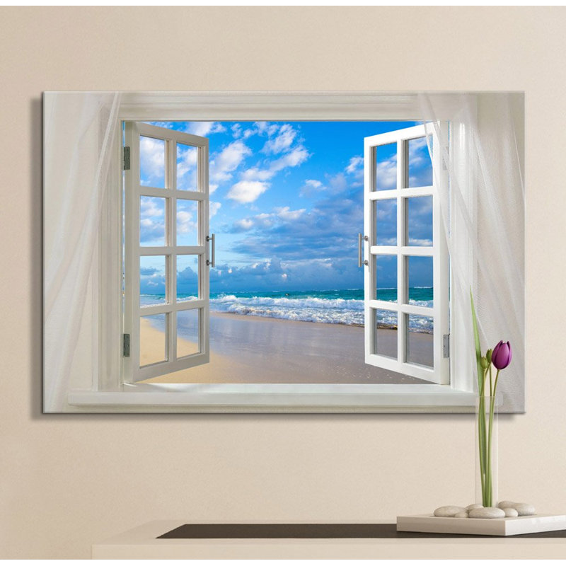 «Glimpse Into Clear Sea And White Waves Open Window Modern Wall Decor Home Decor» sur toile, H 24 po x l 36 po