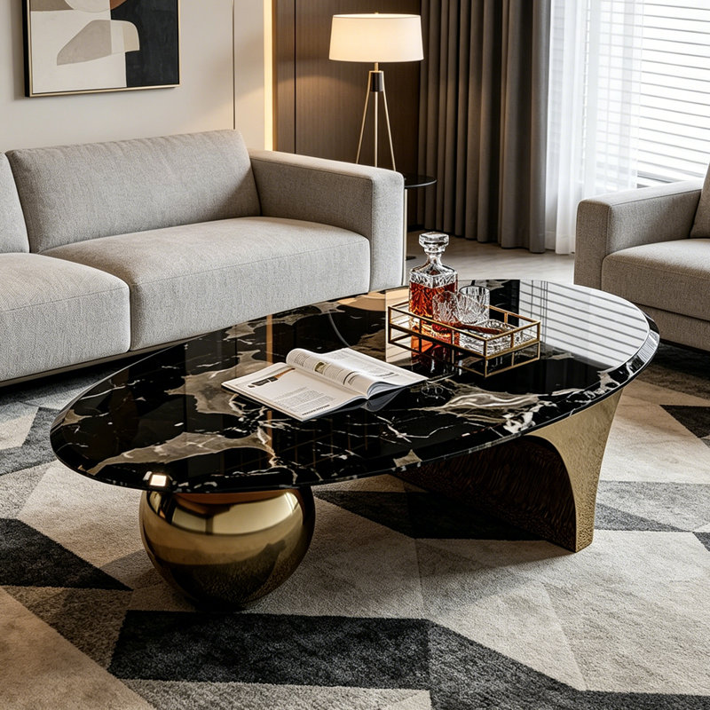 Table basse Modern Luxury, 15.7" H x 55.1" W x 31.5" D, Multicolor / Gold