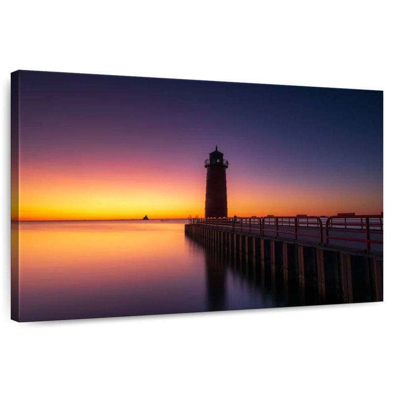 Alvord Evening At Lake Michigan Lighthouse, 32" H x 48" W