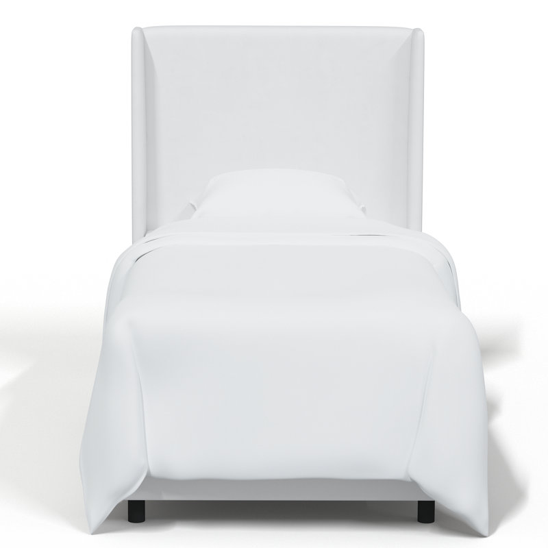 Lit tapissier standard à profil bas Emilio, Simple, Velours blanc classique