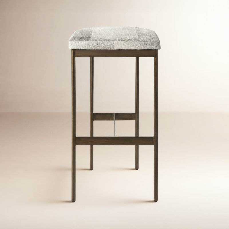 Tabouret de bar et de comptoir Adela, Laiton, Tabouret de bar (siège d’une hauteur de 30 po), Cuir de vache gris