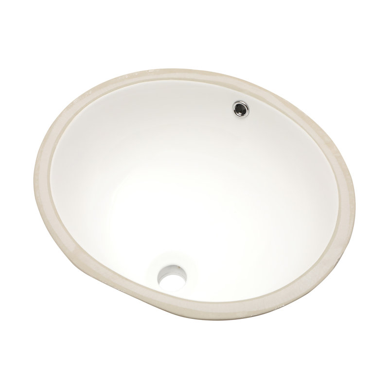 19"W x16"D White Ceramic Oval Undermount Bathroom Vessel Sink with Overflow